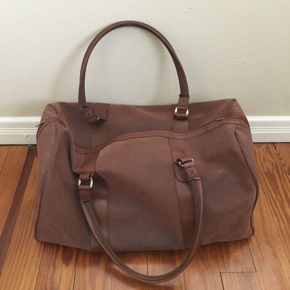 LP Vintage 80s Lagerfeld Faux Suede Large Brown Duffel Bag | 21x13x10 - Picture 2 of 6